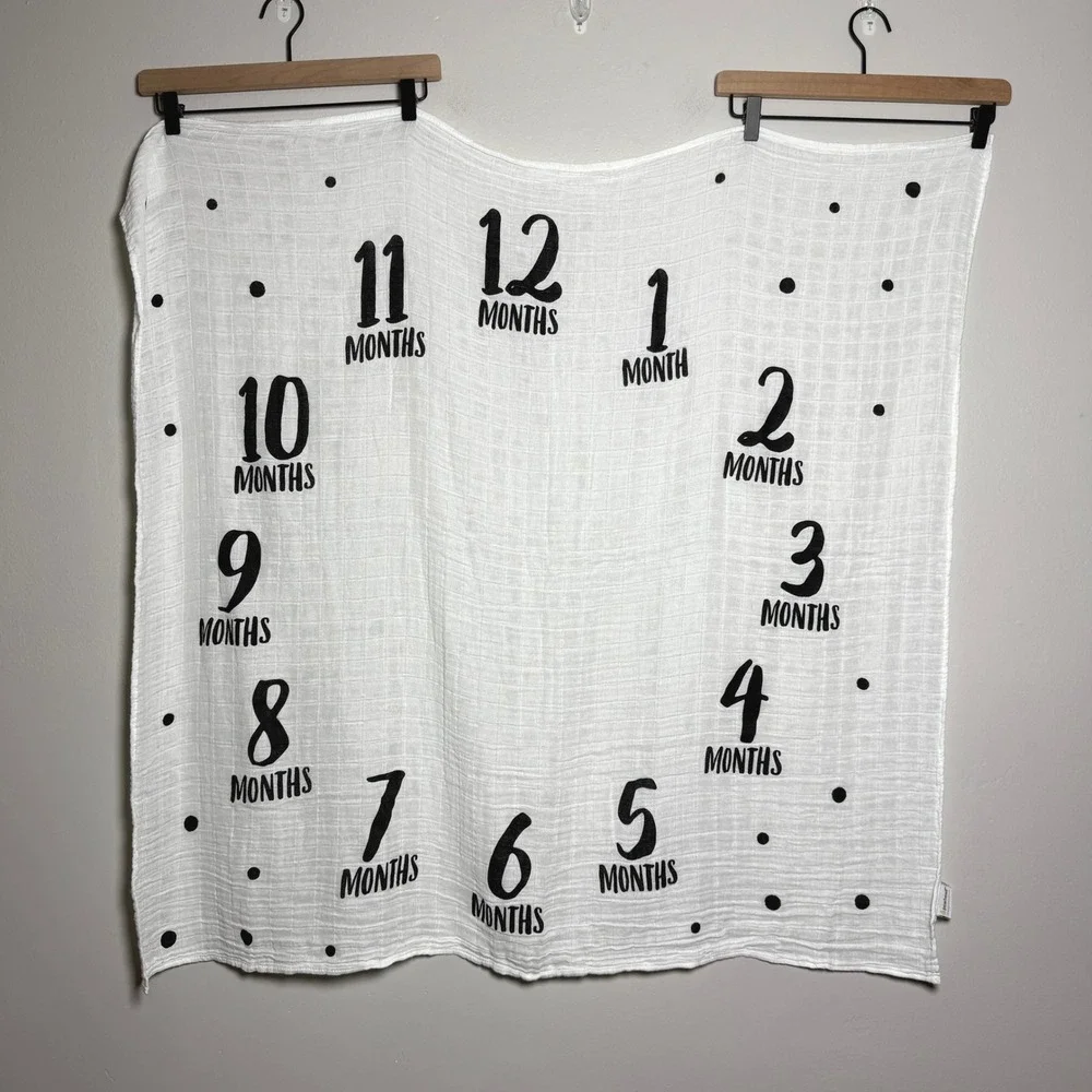 Pearhead Baby Monthly Blanket‎ 42x40 White Black 1 Year Watch Me Grow Newborn